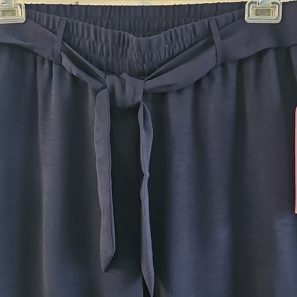 NWT New York Clothing CO Wide Leg Pull On Belted W Tie Petite Large (PL) Navy - Picture 7 of 16
